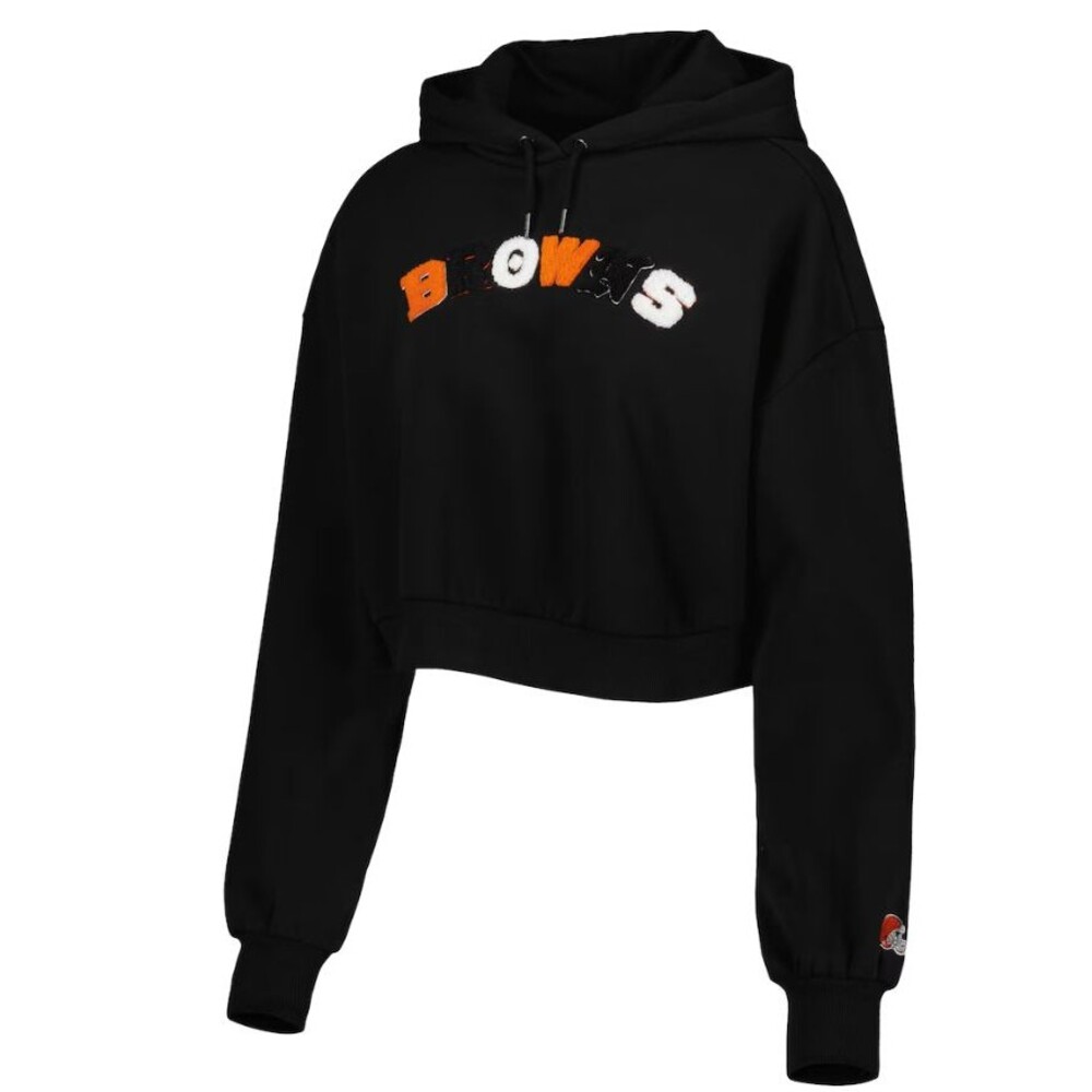 NWT Cleveland Browns Women's Cropped Pullover Hoodie Black 2XL